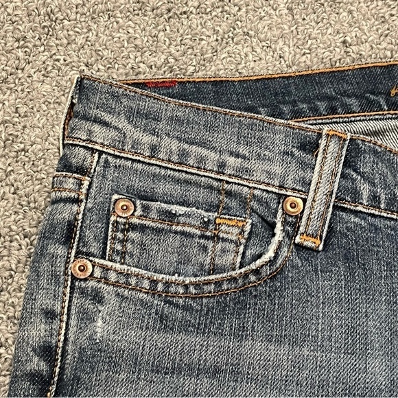 7 For All Mankind Jeans Womens Size 29 Blue Crop Bootcut Denim Rhinestone - Picture 9 of 14